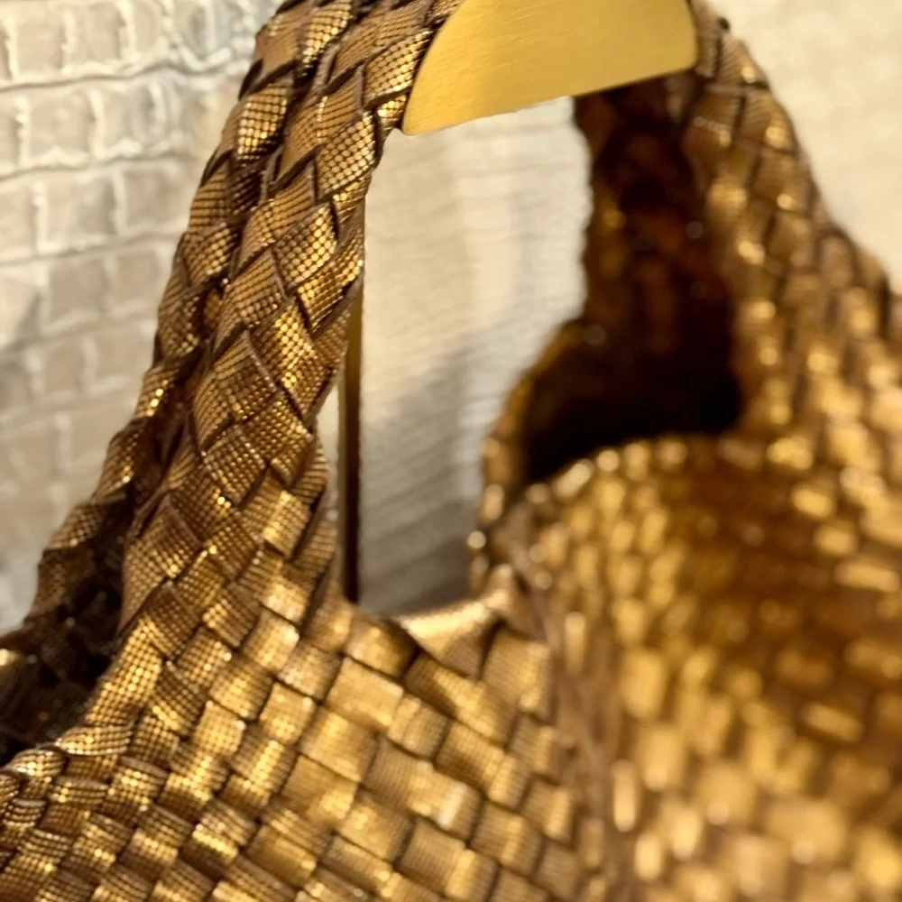 Bronze Woven Genuine Leather Tote Bag. Made in Italy. - Picture 3 of 15